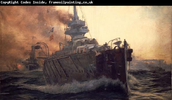 William Lionel Wyllie Oil Painting of First Battle Cruiser Squadron of Grand Fleet c. 1915.